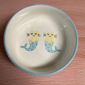 Signature Housewares Mercat Blue and Cream Cute Mermaid Cat Ceramic Pet Bowl